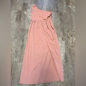 Off the shoulder pink dress, slit, size 12